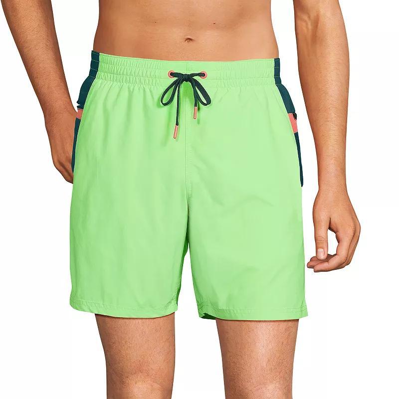 Mens Lands End 7-in. Volley Swim Trunks Lime Green Colorblock Product Image