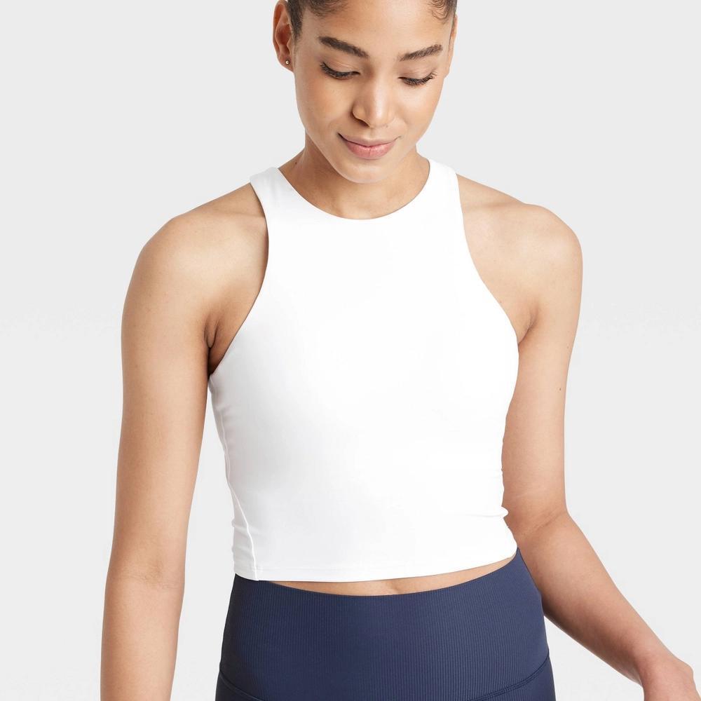 Womens Everyday Soft High Neck Cropped Support Tank Top - All In Motion White XS Product Image