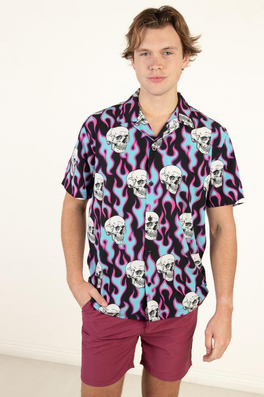 Y2K Flaming Skull Button Up Shirt Product Image