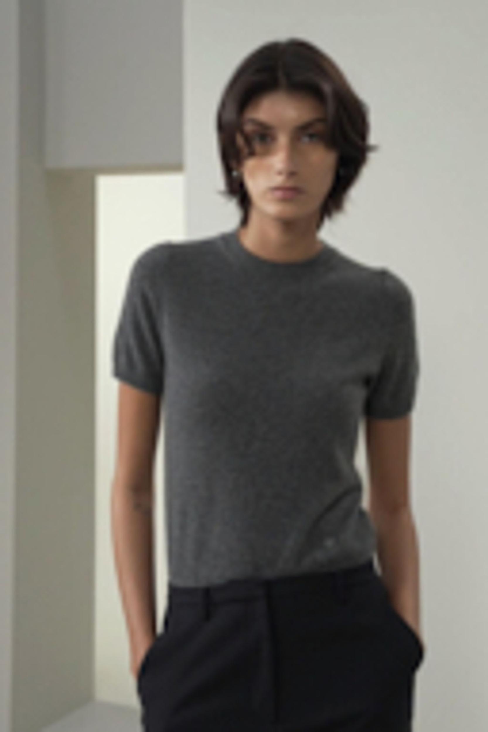 LILYSILK Women's Cashmere Fitted Short Sleeve Top, 100% Pure Cashmere, Soft & Breathable, Medium Gray, XL Product Image