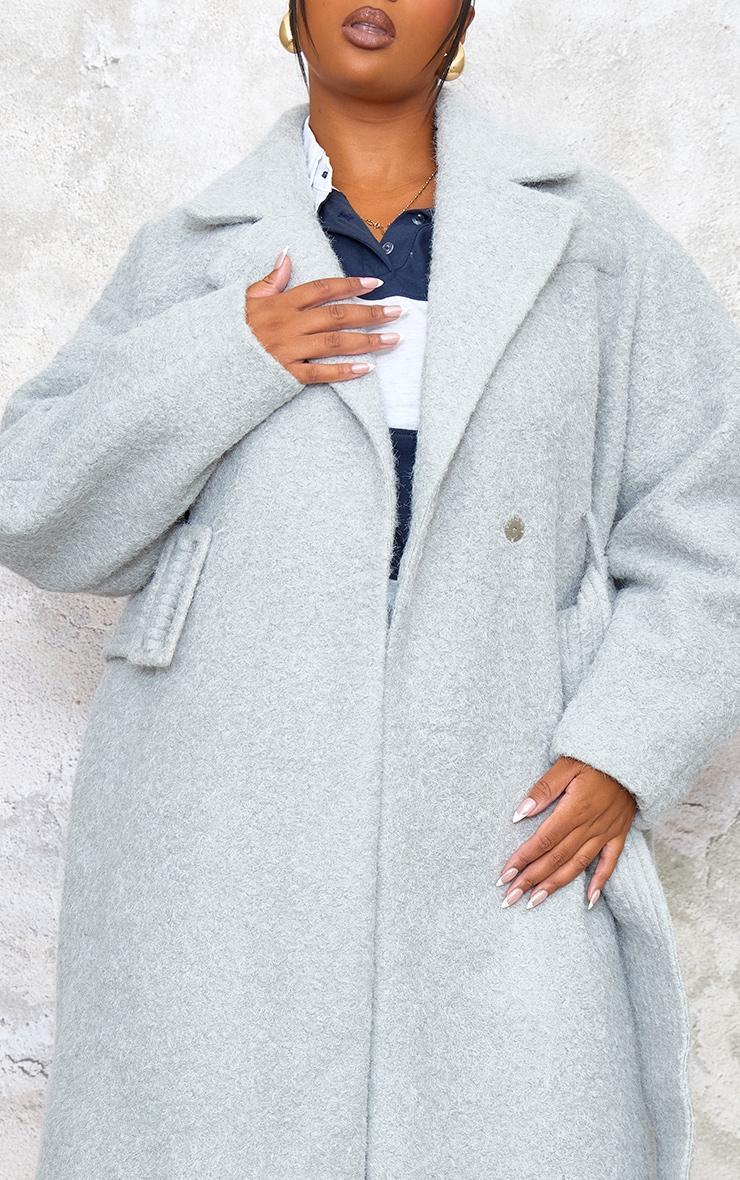 Plus Charcoal Wool Look Belted Maxi Coat Product Image