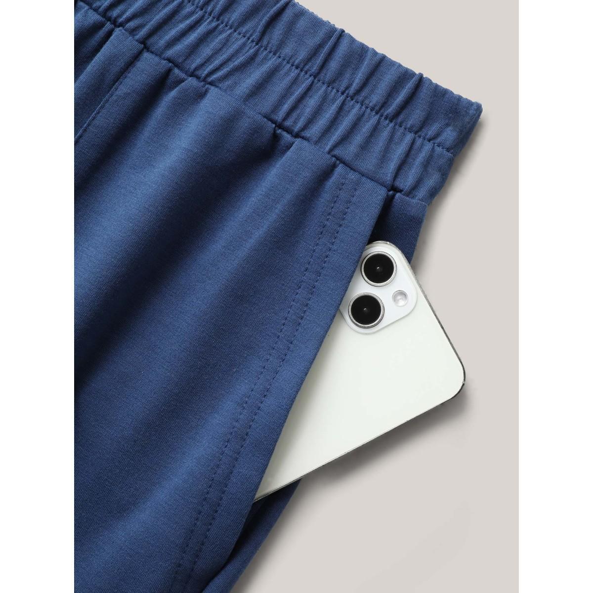 Plus Size Mid Waist Rolled Hem Straight-Leg Solid Pants Women DimGray At the Office Straight Leg Mid Rise Office Pants BloomChic 22-24/3X Product Image