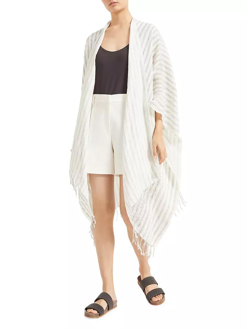 Striped Linen Poncho with Fringe Product Image