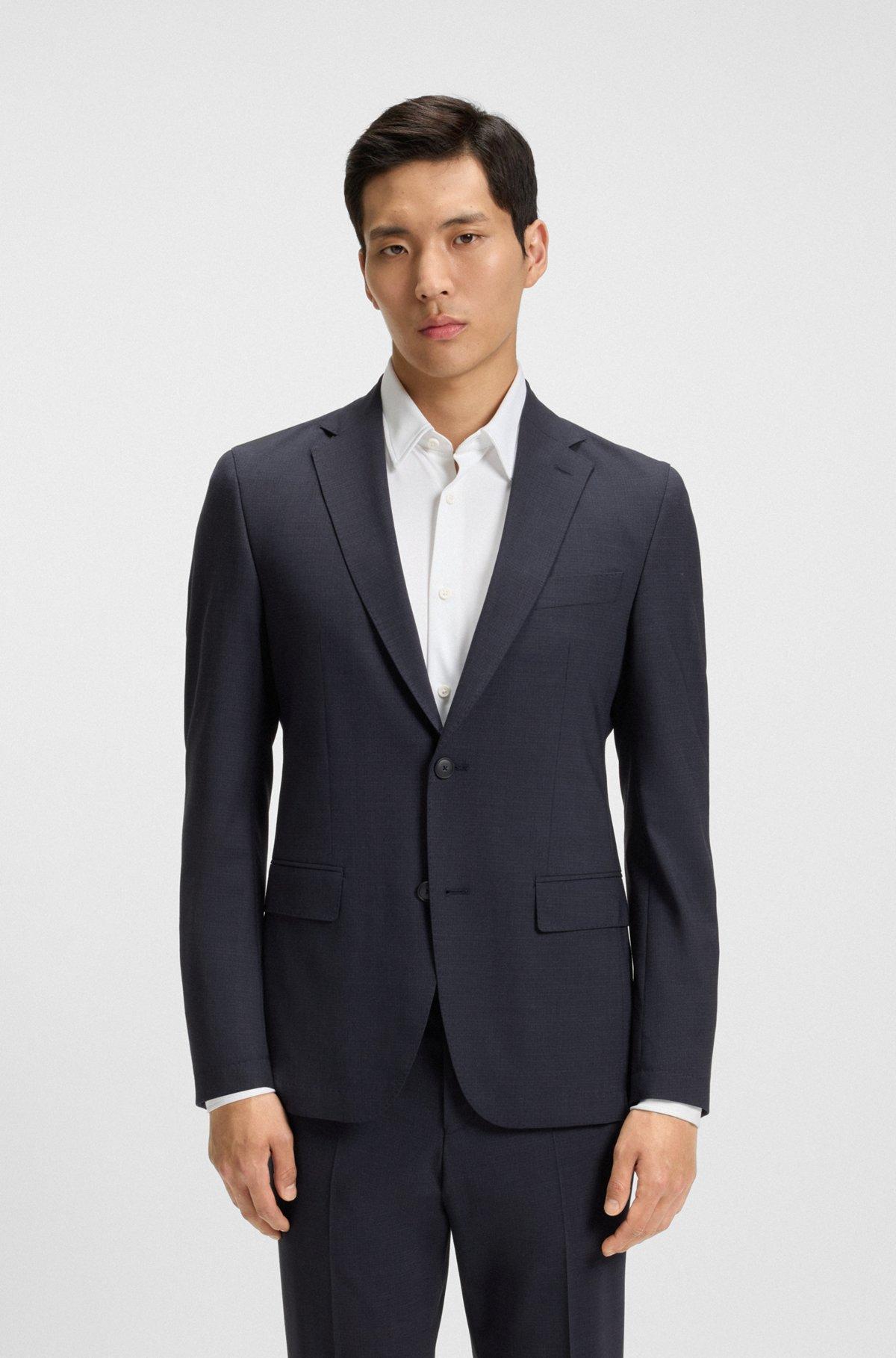 BOSS - Slim-fit suit in micro-patterned stretch fabric - Dark Blue Product Image