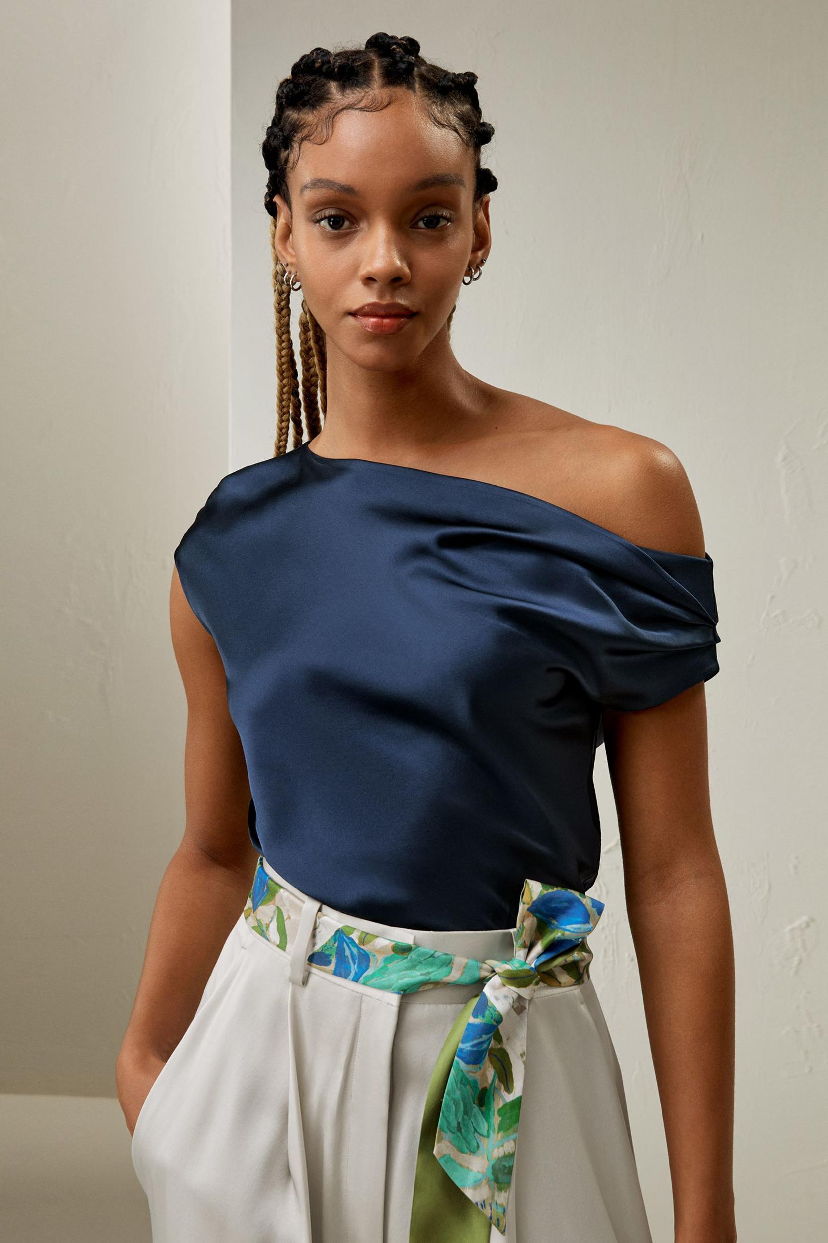 LILYSILK Female One Shoulder Silk Top - Silvergray Premium Silk - Perfect Wardrobe Staples Cowl Neck Silk Top 10 Product Image