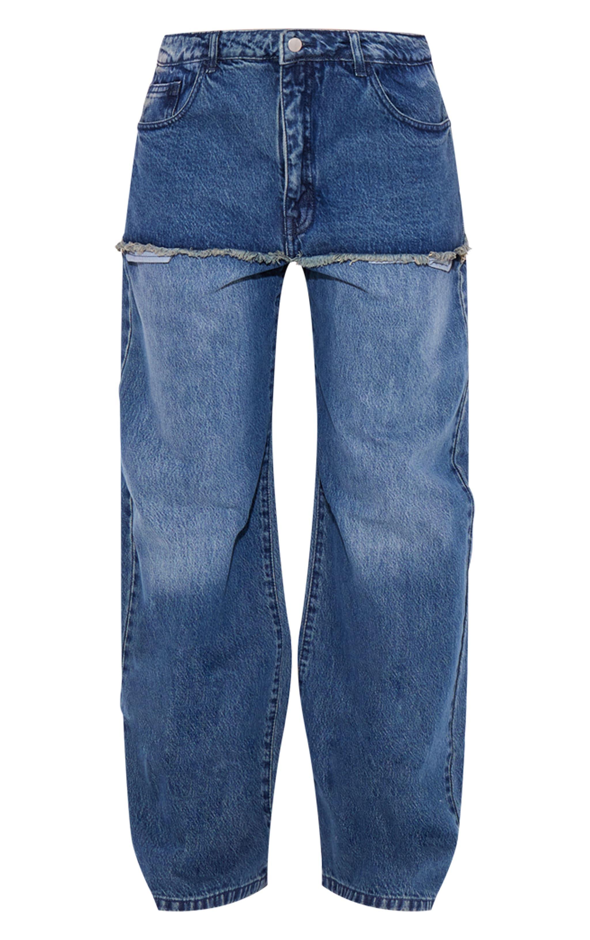  Vintage Wash Exposed Pocket Denim Straight Leg Jeans Product Image