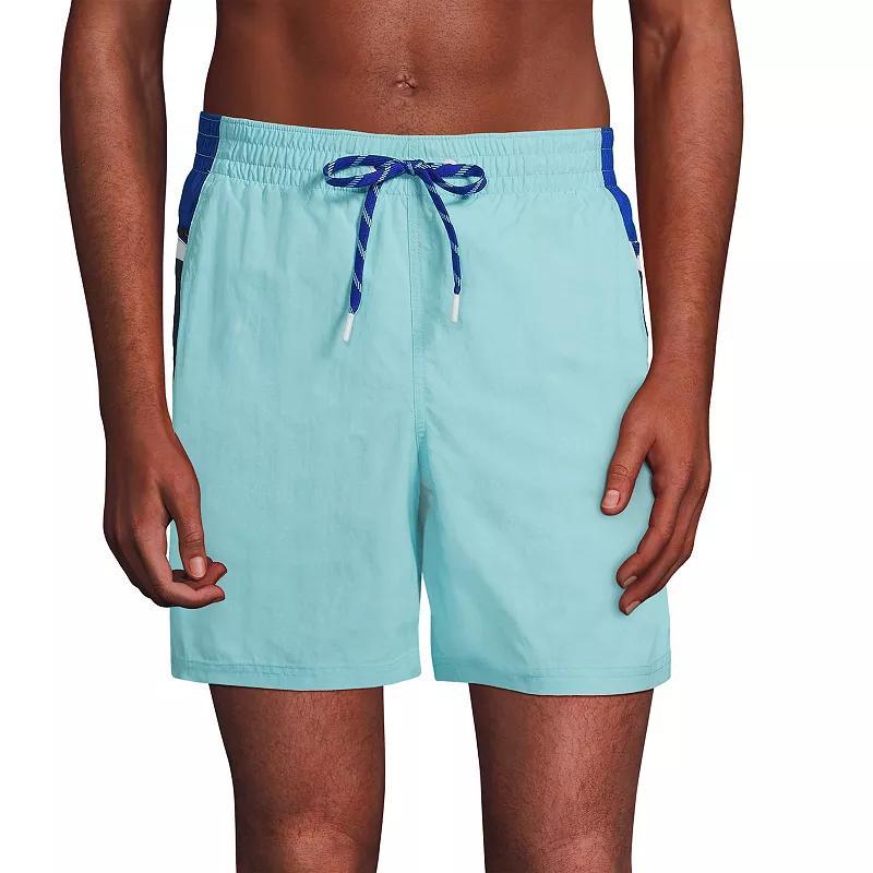 Mens Lands End 7-in. Volley Swim Trunks Lime Green Colorblock Product Image