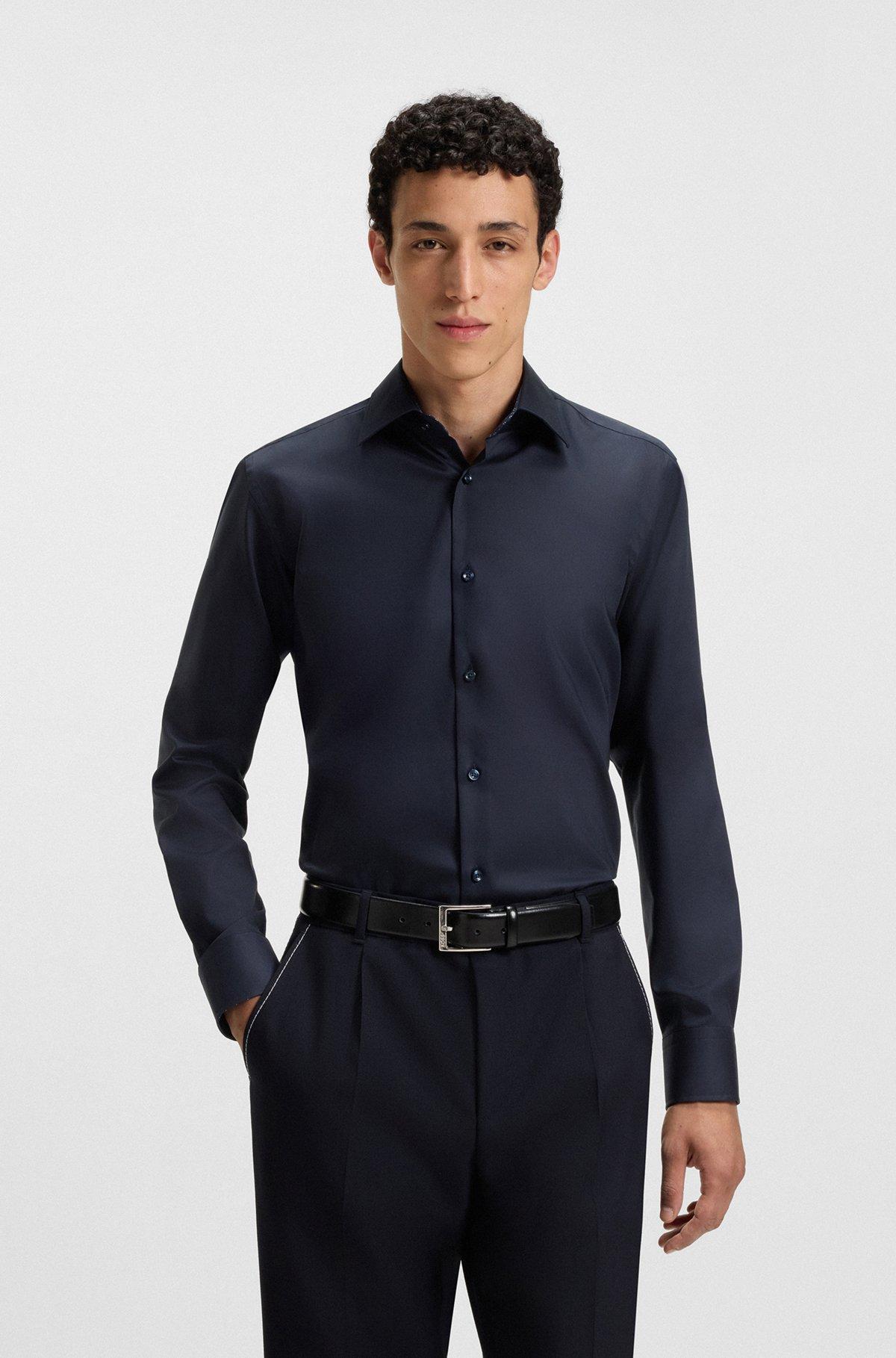 BOSS - Regular-fit shirt in easy-iron cotton poplin - Dark Blue Product Image
