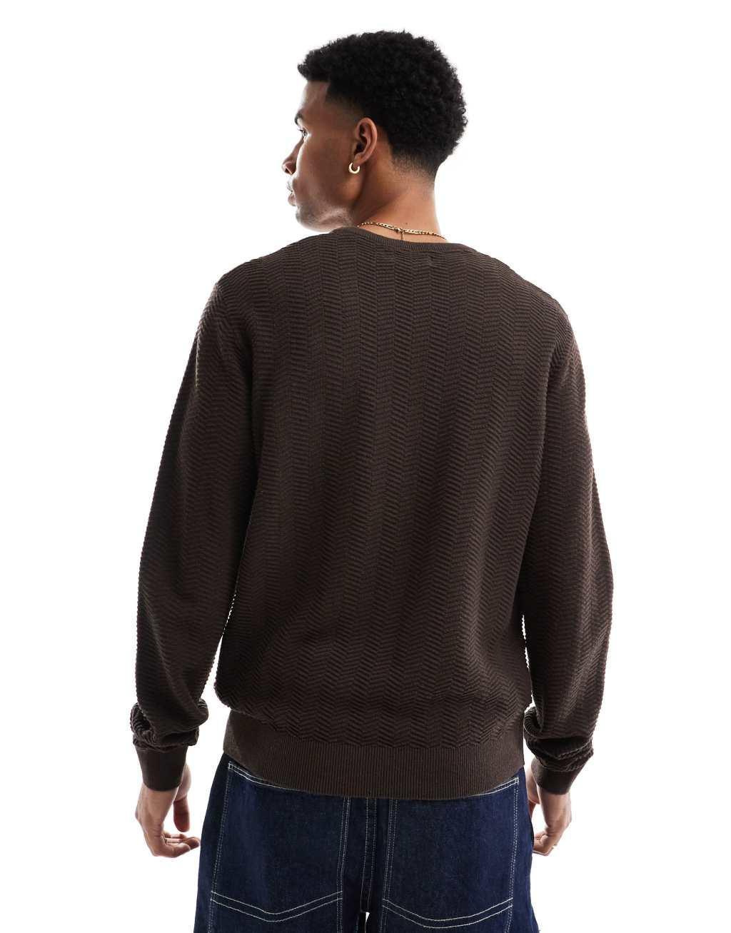 Threadbare crew neck knitted sweater in chcolate brown Product Image