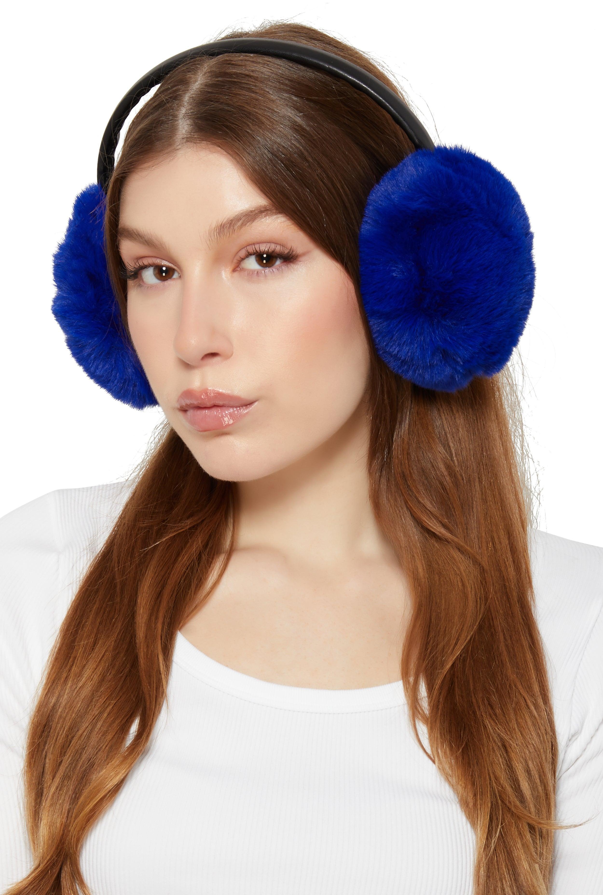 Womens Faux Leather Band Faux Fur Earmuffs Product Image