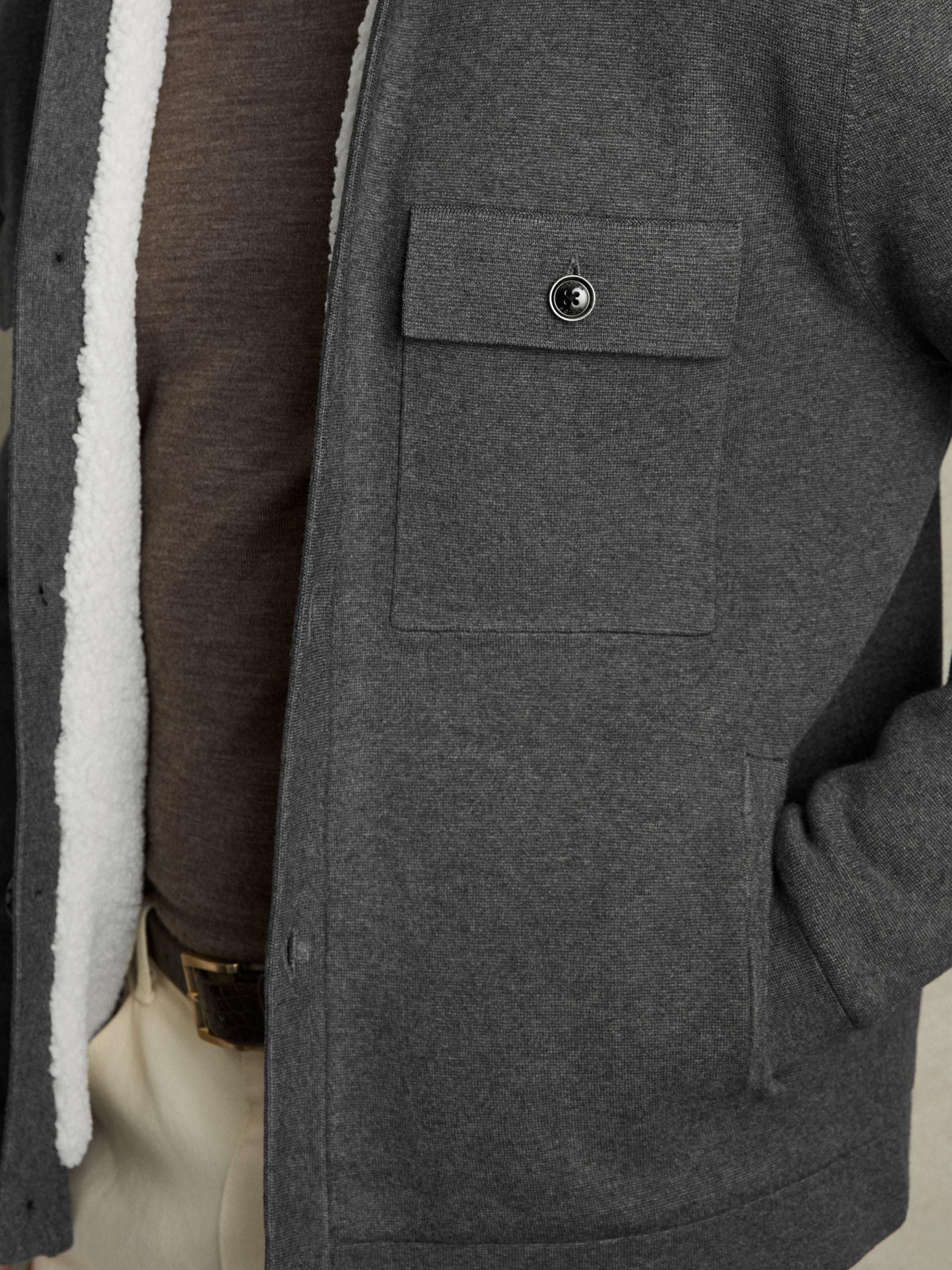 Fleece-Lined Button-Through Jacket in Mid Grey Melange Product Image