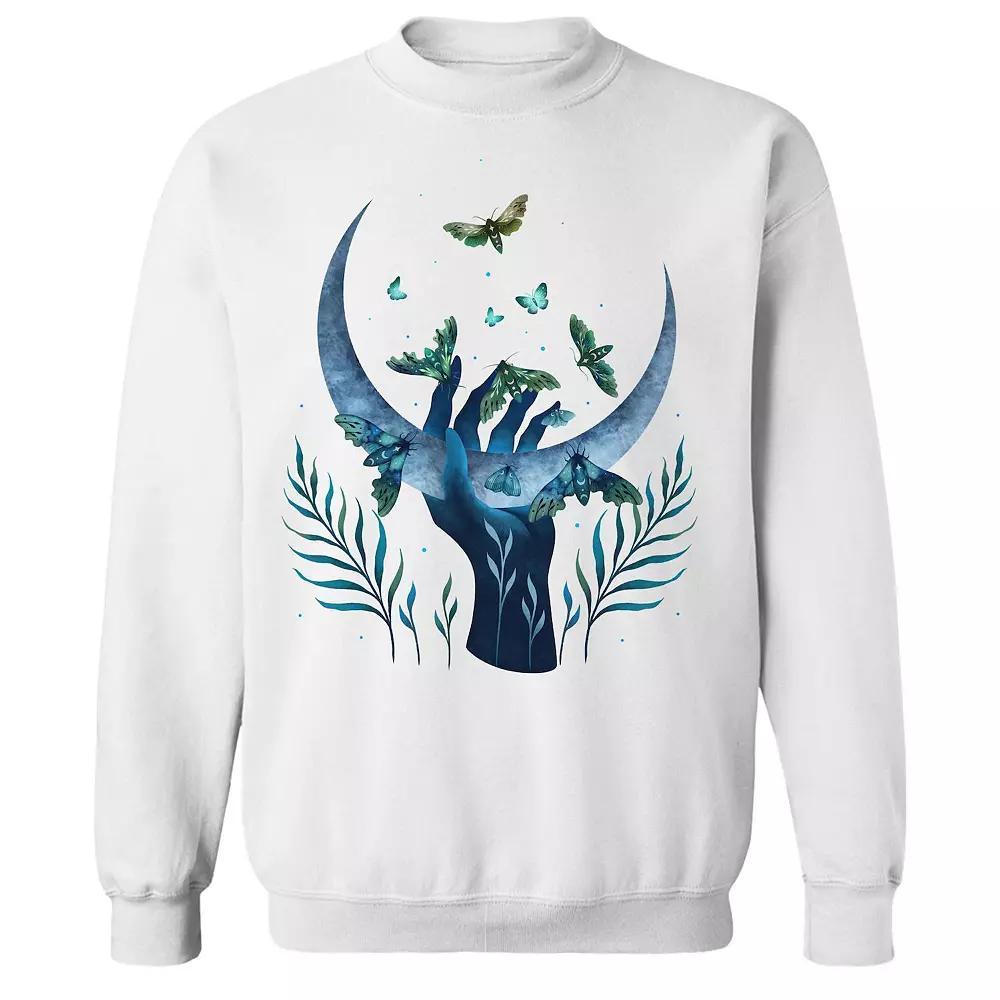 Junior's Moth Hand Graphic Fleece Sweatshirt, Women's, Size: Small, White Product Image