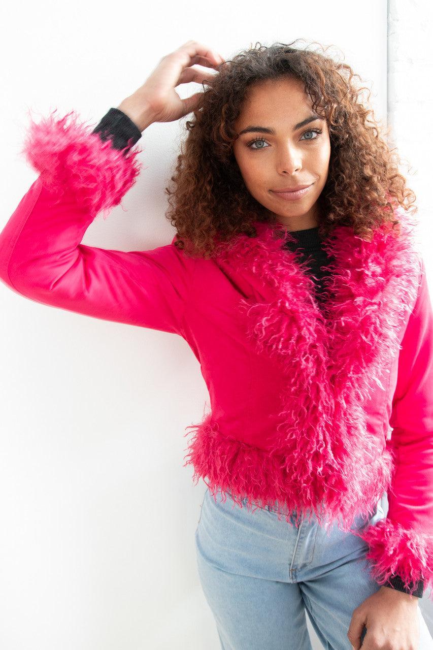 Fur Trim Suede Jacket Product Image