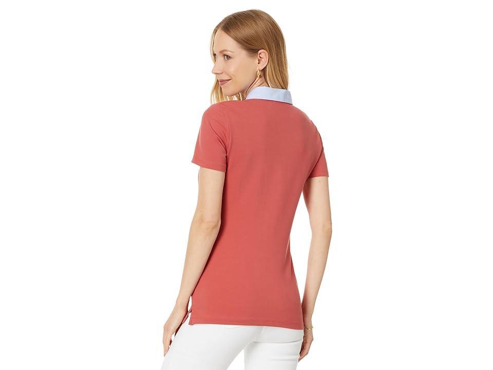 Tommy Hilfiger Mixed Media Short Sleeve Polo (Mineral ) Women's Clothing Product Image