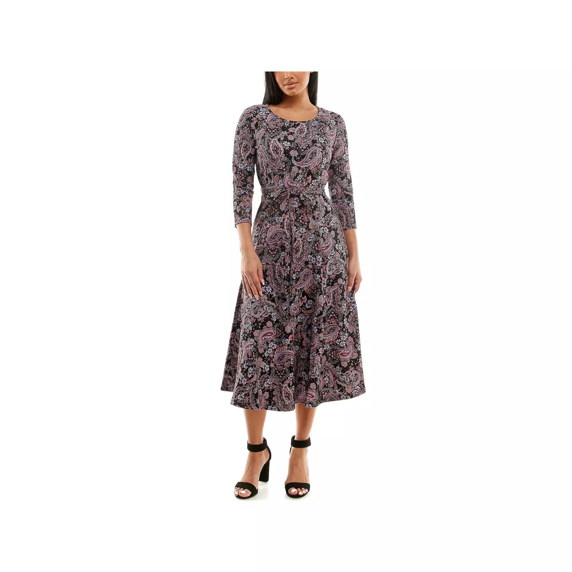 Women's Nina Leonard Sylvia Print Midi Dress, Size: Medium, Black Dusty Rose Product Image