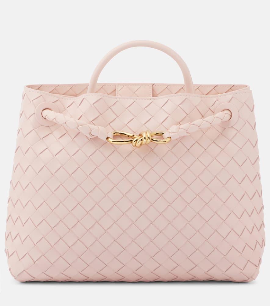 BOTTEGA VENETA Andiamo Medium Intrecciato Leather Tote Bag In Pink Product Image