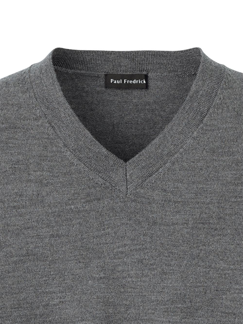 Merino Wool V-neck Sweater - Grey Product Image