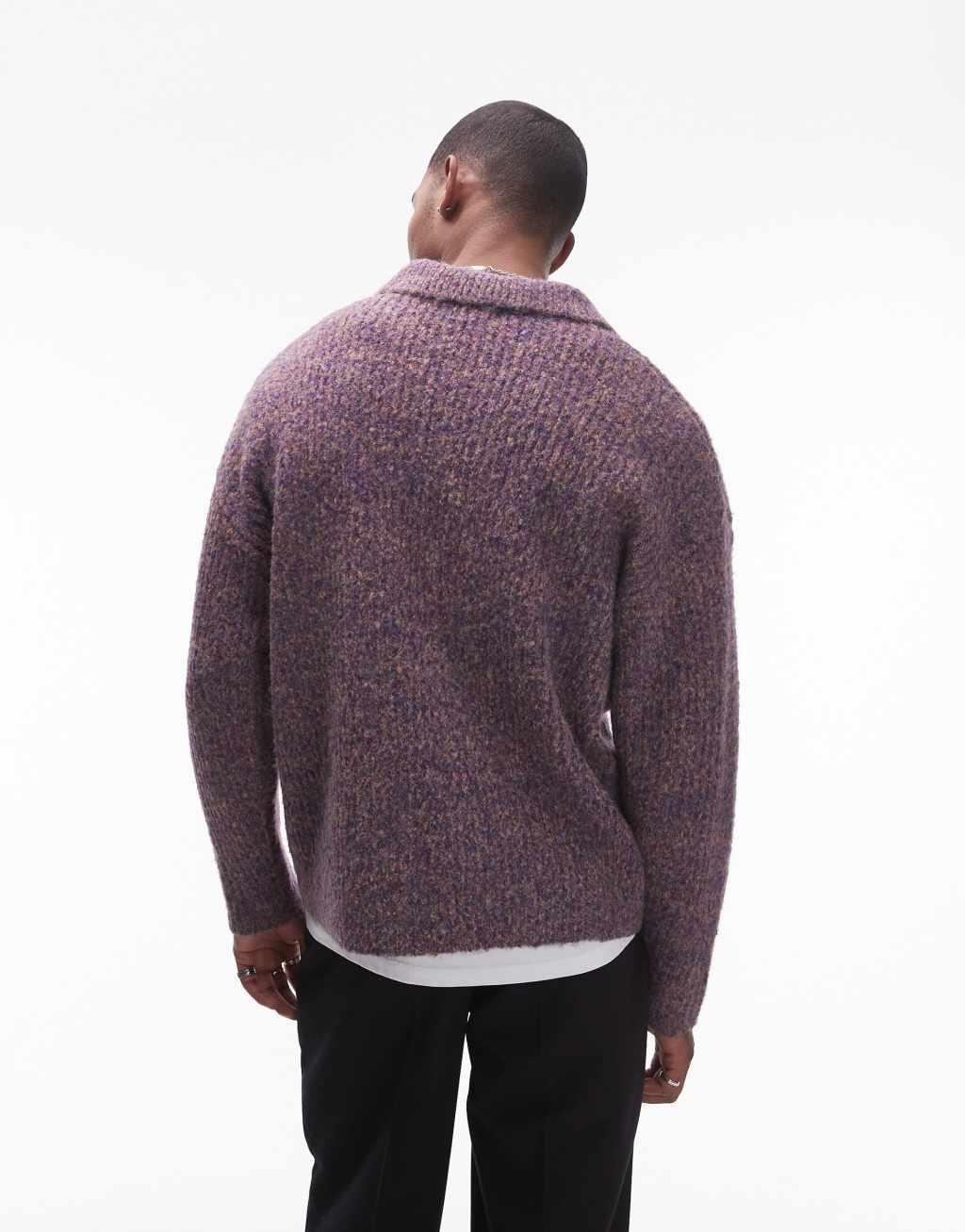 Topman relaxed open collar sweater in purple heather Product Image