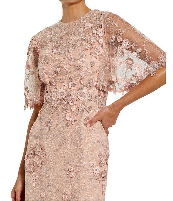 Mac Duggal Floral Embellished Net Crew Neck Short Flutter Sleeve Gown Product Image