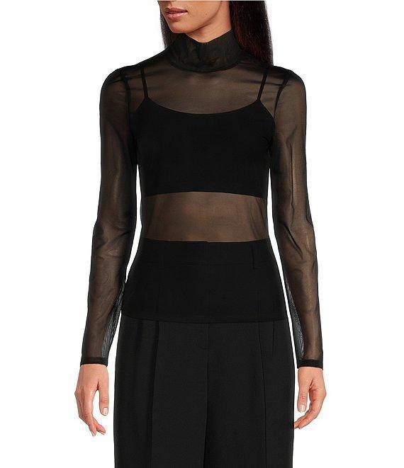 Gianni Bini Misha Mesh Long Sleeve Turtleneck Knit Top Product Image