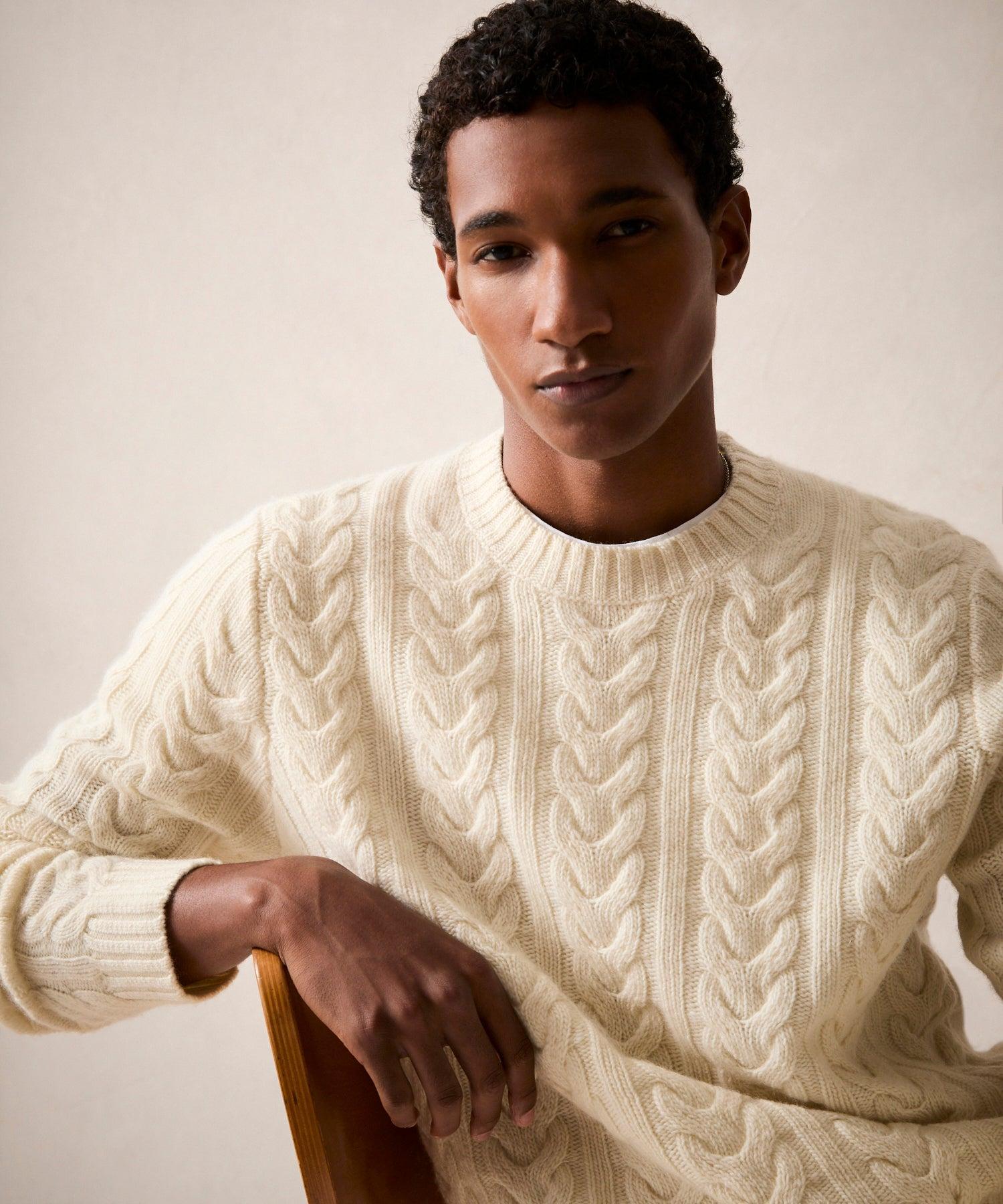 Wool Cable Crewneck Sweater in Bisque Product Image