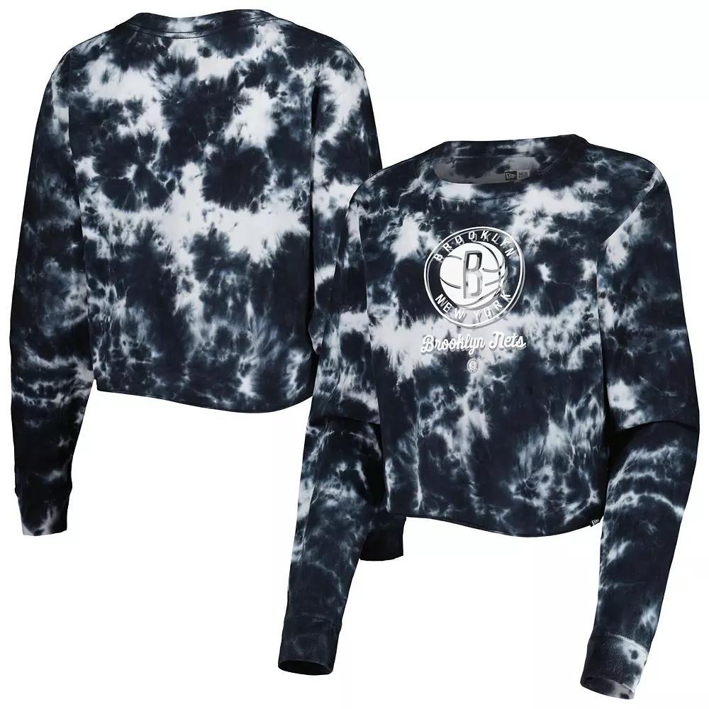 Women's New Era Black Brooklyn Nets Tie Dye Cropped Long Sleeve T-Shirt, Size: Medium Product Image