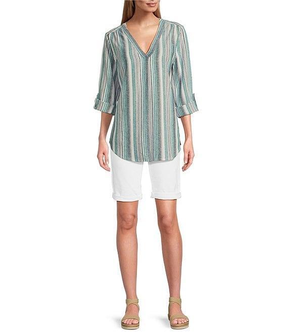 Jones New York Linen Blend V-Neck Roll Tab Sleeve Tunic Product Image