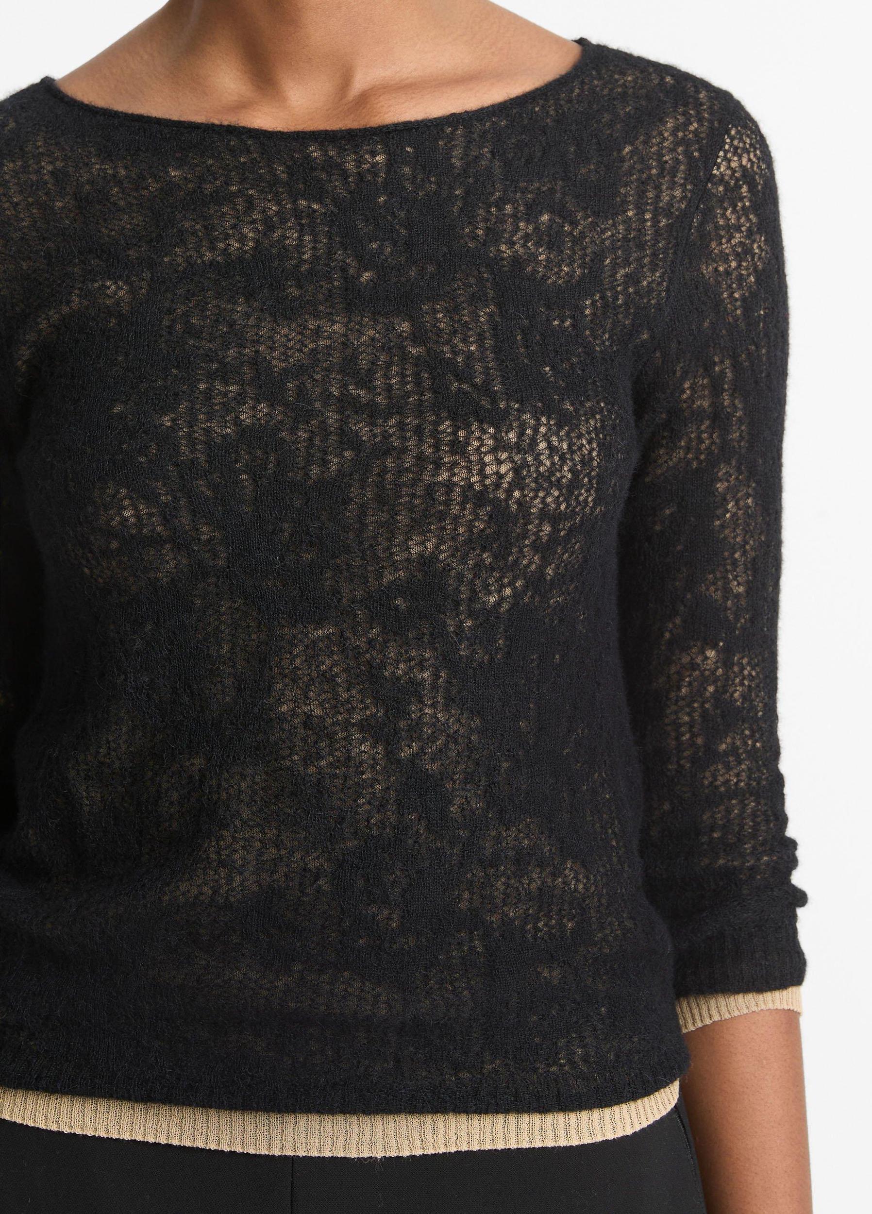 Lace-Stitch Italian Alpaca-Blend Layered Sweater Product Image