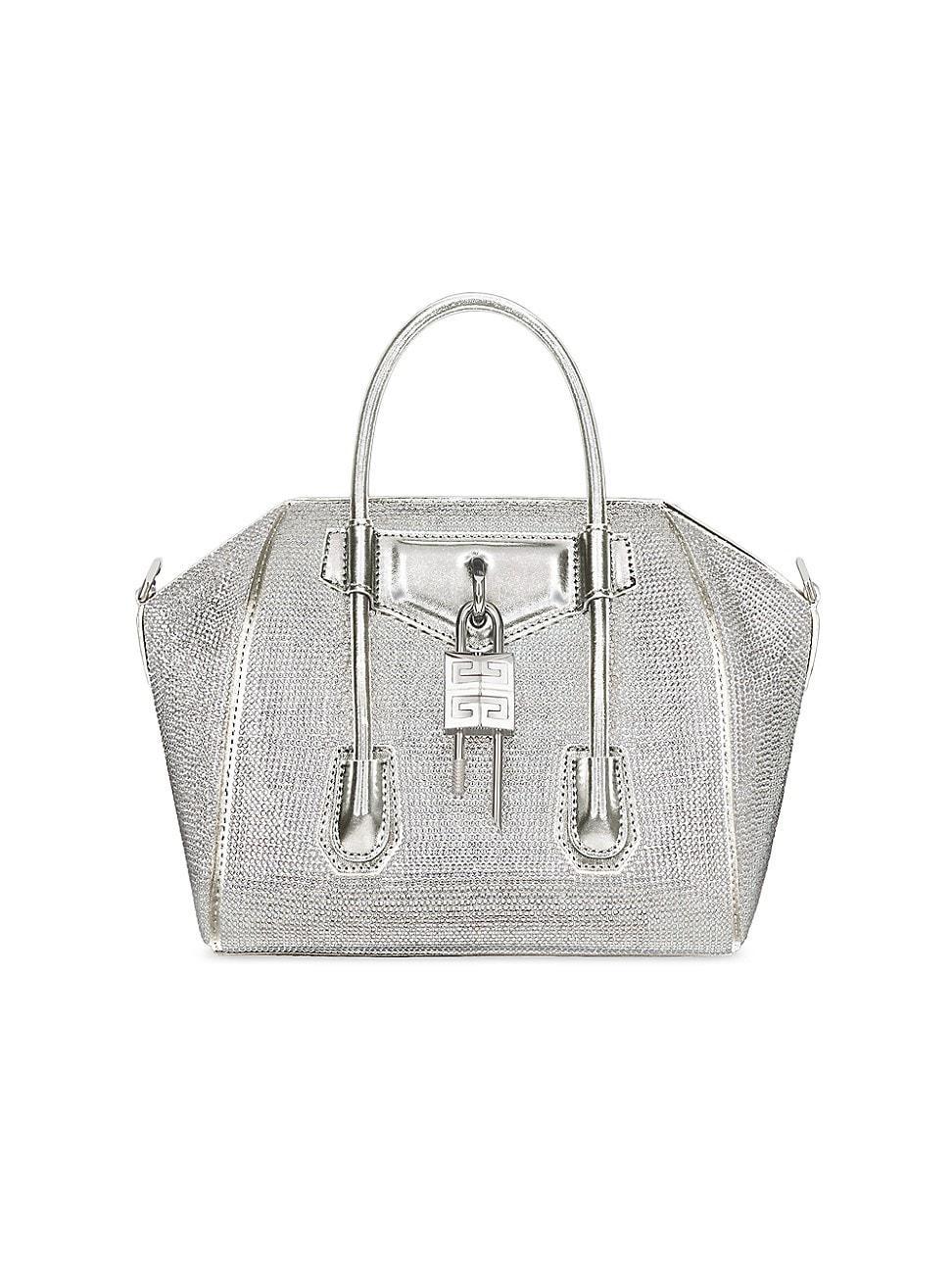 Womens Mini Antigona Lock Bag In Satin, Strass And Leather Product Image