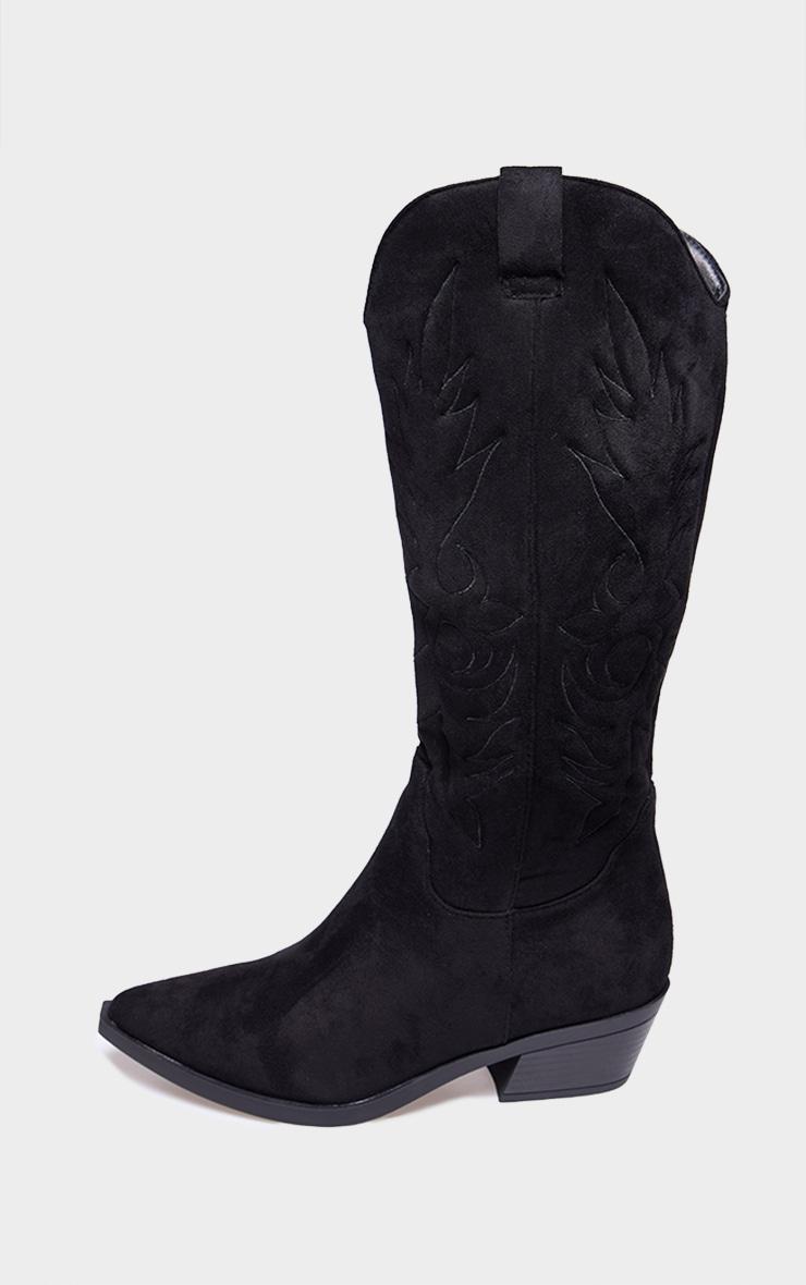 Black Faux Suede Point Toe Western Boots Product Image