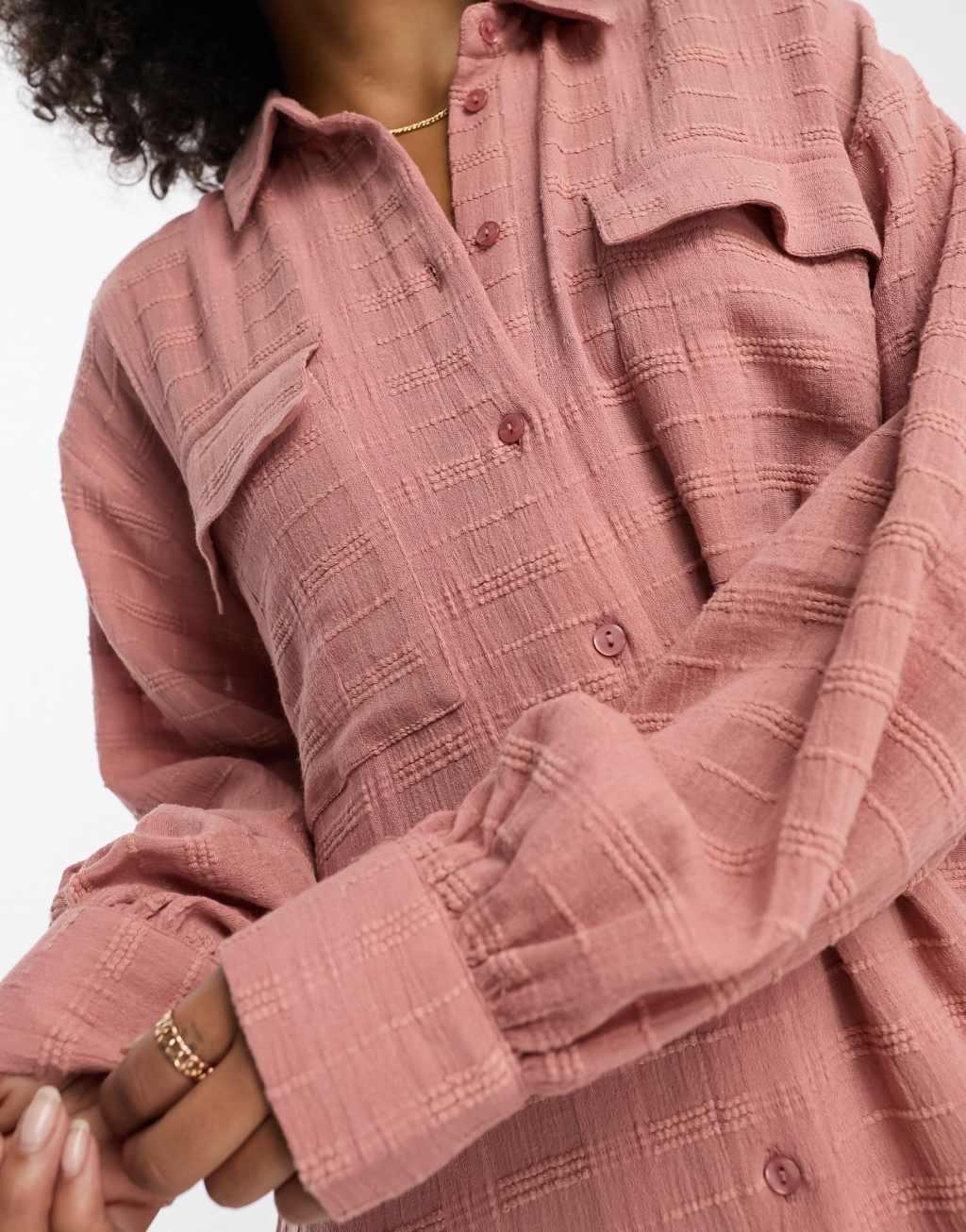 ASOS DESIGN textured plaid maxi shirt dress in terracotta Product Image