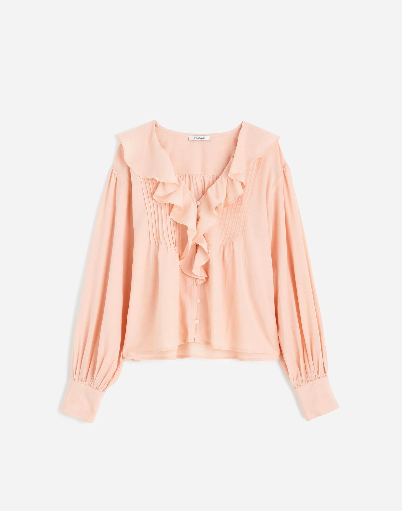Ruffled Pintucked Long-Sleeve Top Product Image