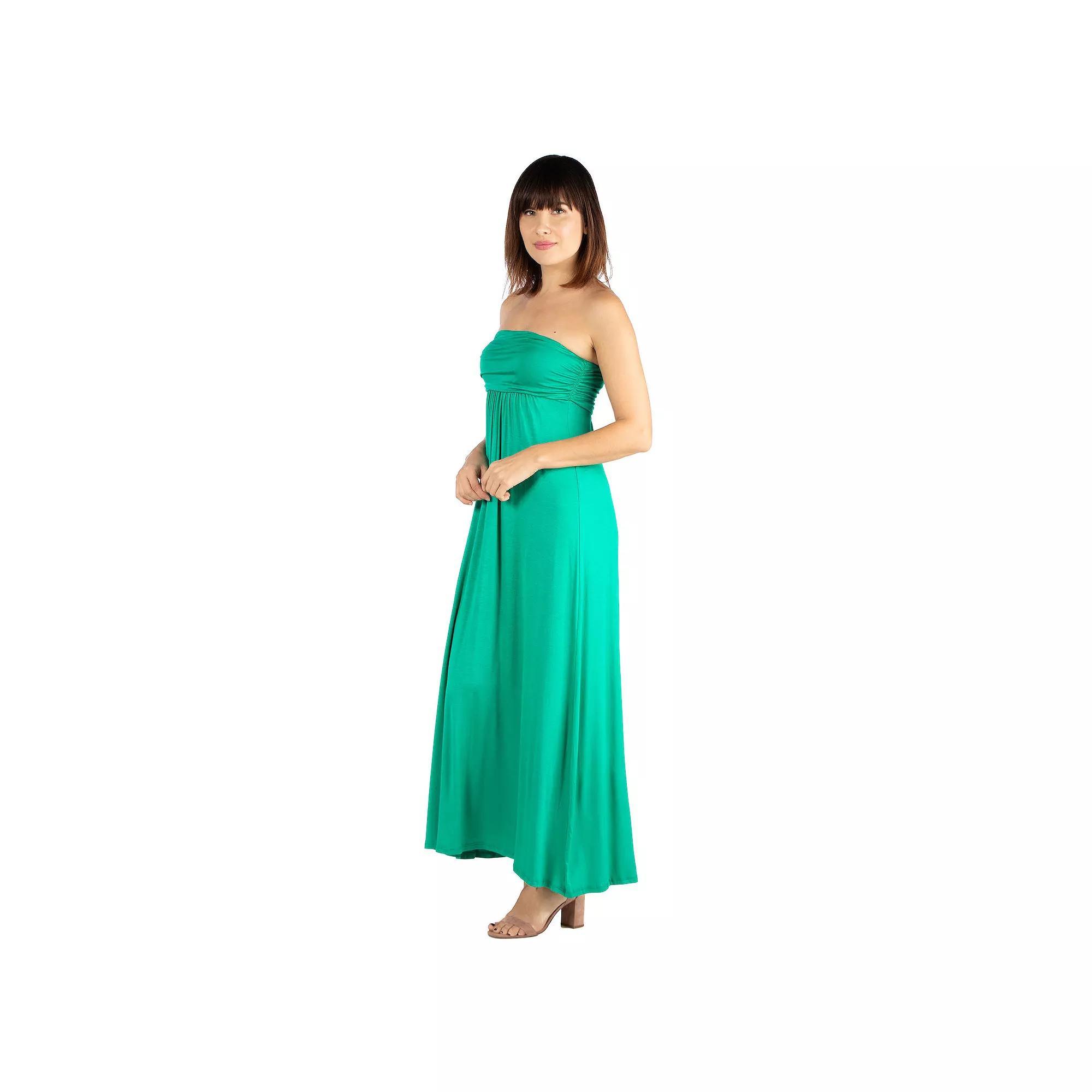 Women's 24seven Comfort Apparel Strapless Loose Fit Pleated Maxi Dress,  Product Image