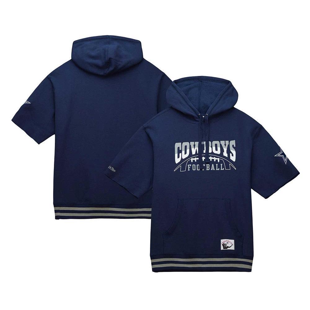 Men's Mitchell & Ness Navy Dallas Cowboys Pre-Game Short Sleeve Pullover Hoodie, Size: Large, Blue Product Image