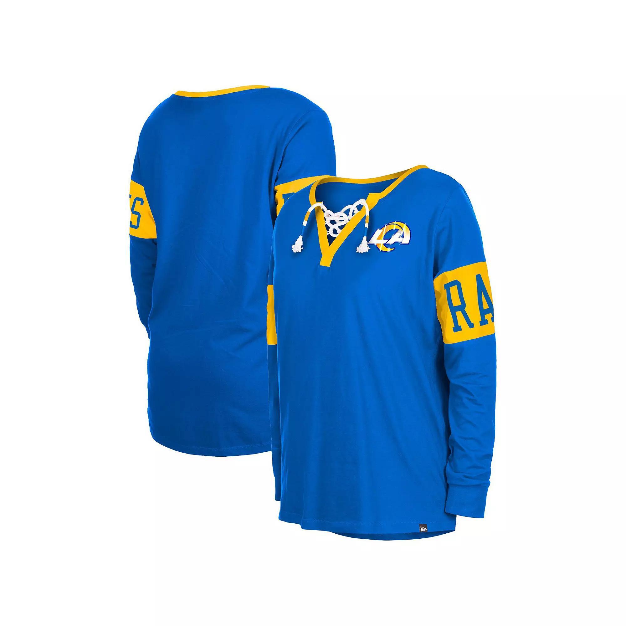 Women's New Era Royal Los Angeles Rams Lace-Up Notch Neck Long Sleeve T-Shirt, Size: Large, Blue Product Image