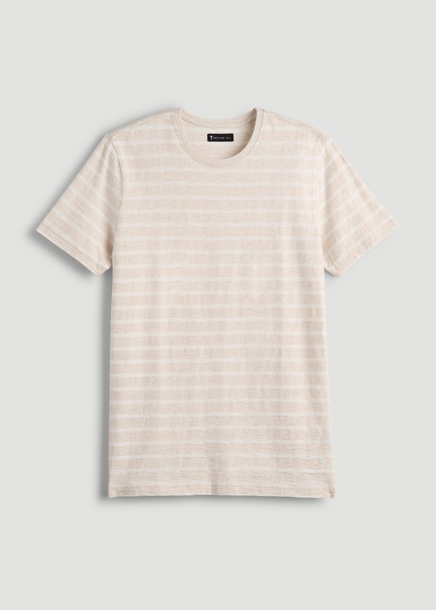 REGULAR-FIT Striped Tee for Tall Men in Heathered Oatmeal and White Stripe Male Product Image