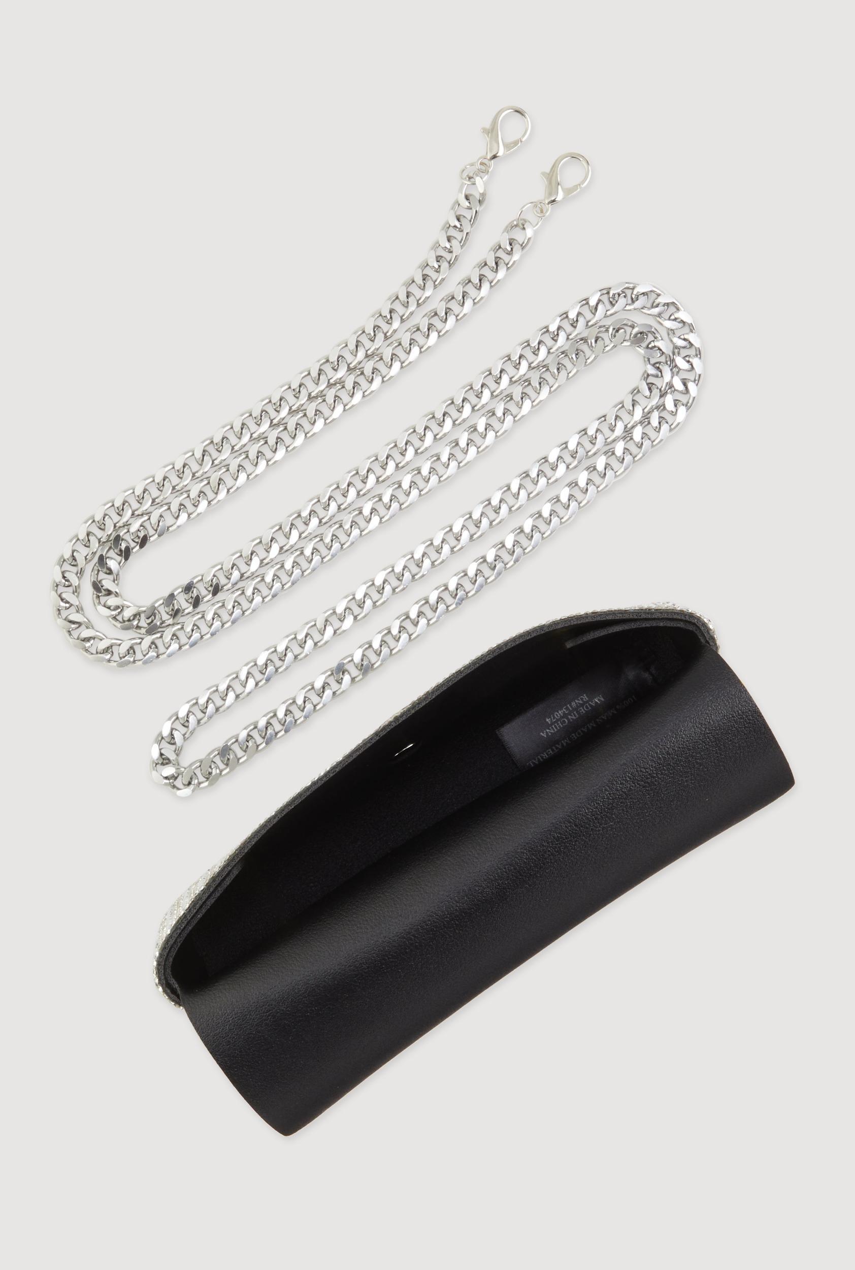 Rhinestone Envelope Clutch Bag with Removable Chain Strap Unisex Product Image