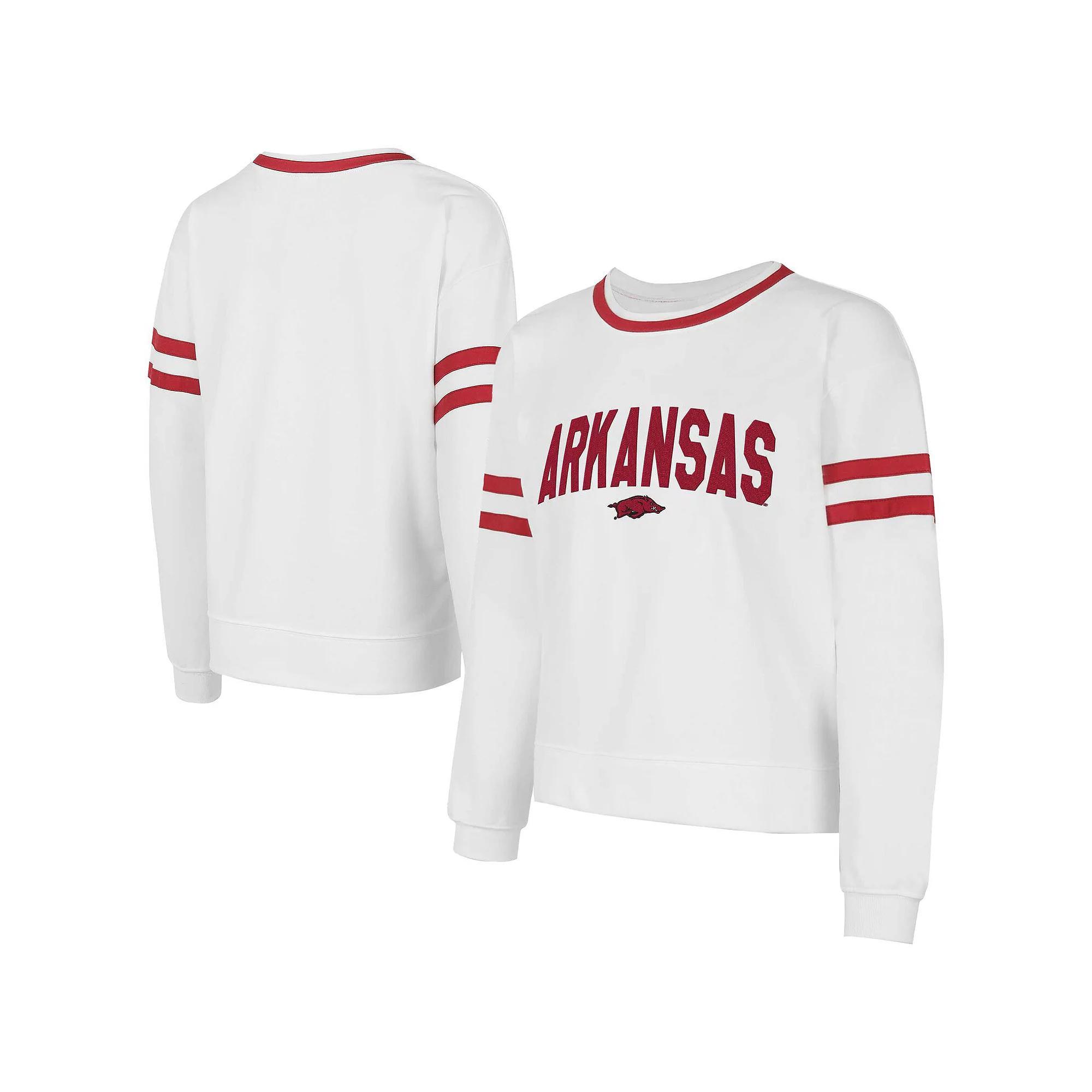 Women's Concepts Sport White Arkansas Razorbacks Borough French Terry Arch Over Long Sleeve T-Shirt,  Product Image
