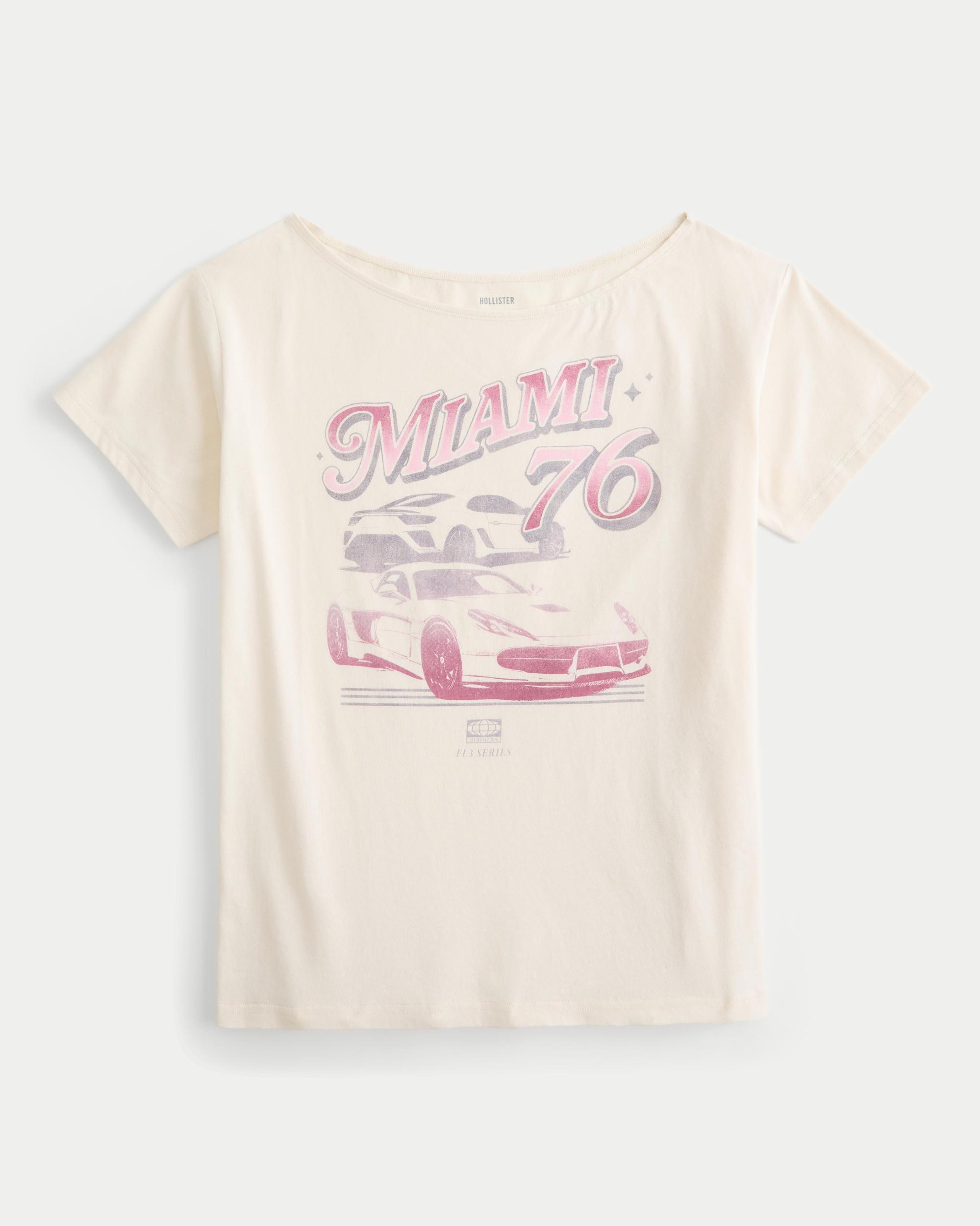Oversized Off-the-Shoulder New York Raceway Graphic Tee Product Image