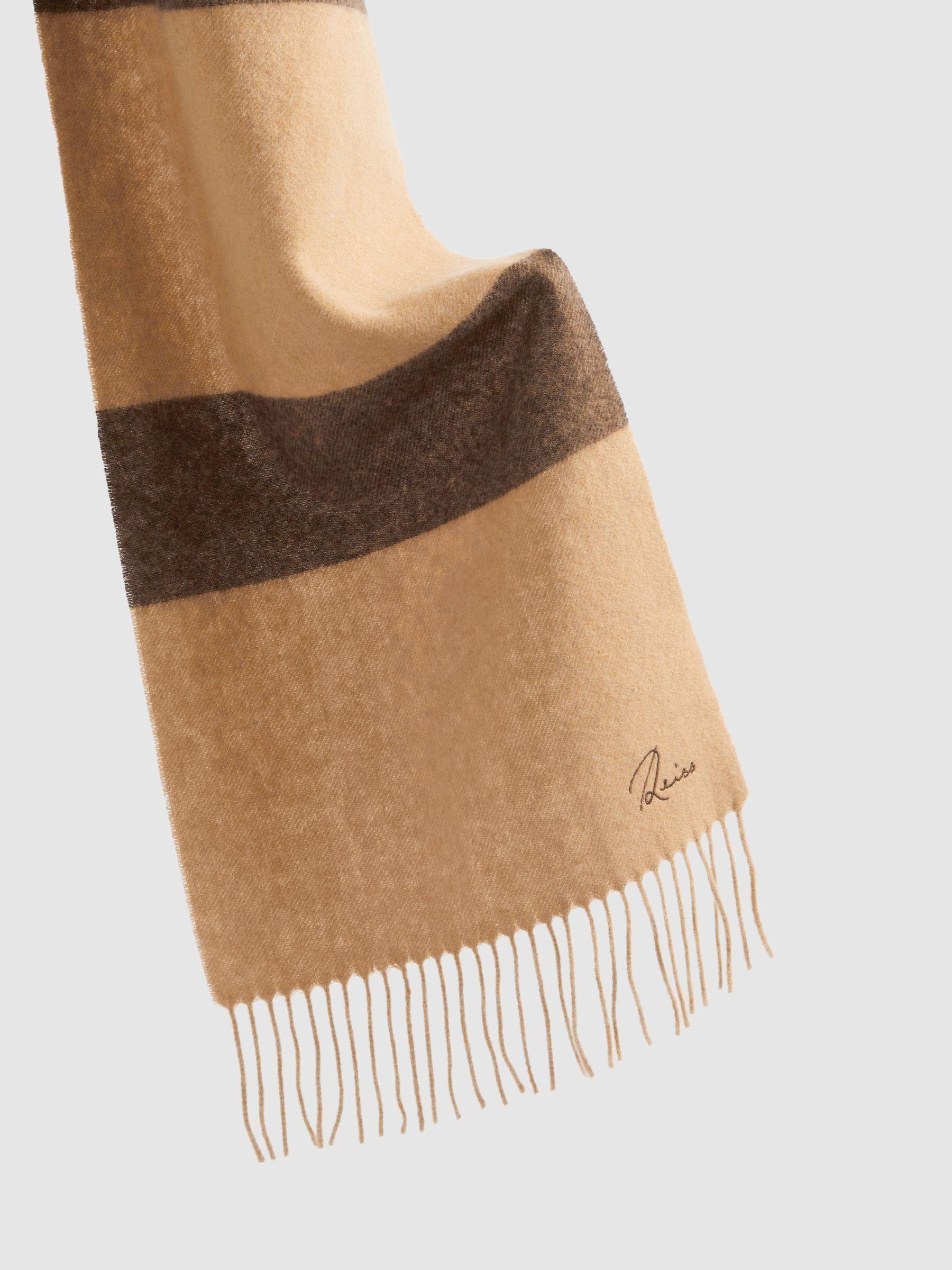 Wool and Cashmere Striped Scarf in Camel/Brown Product Image