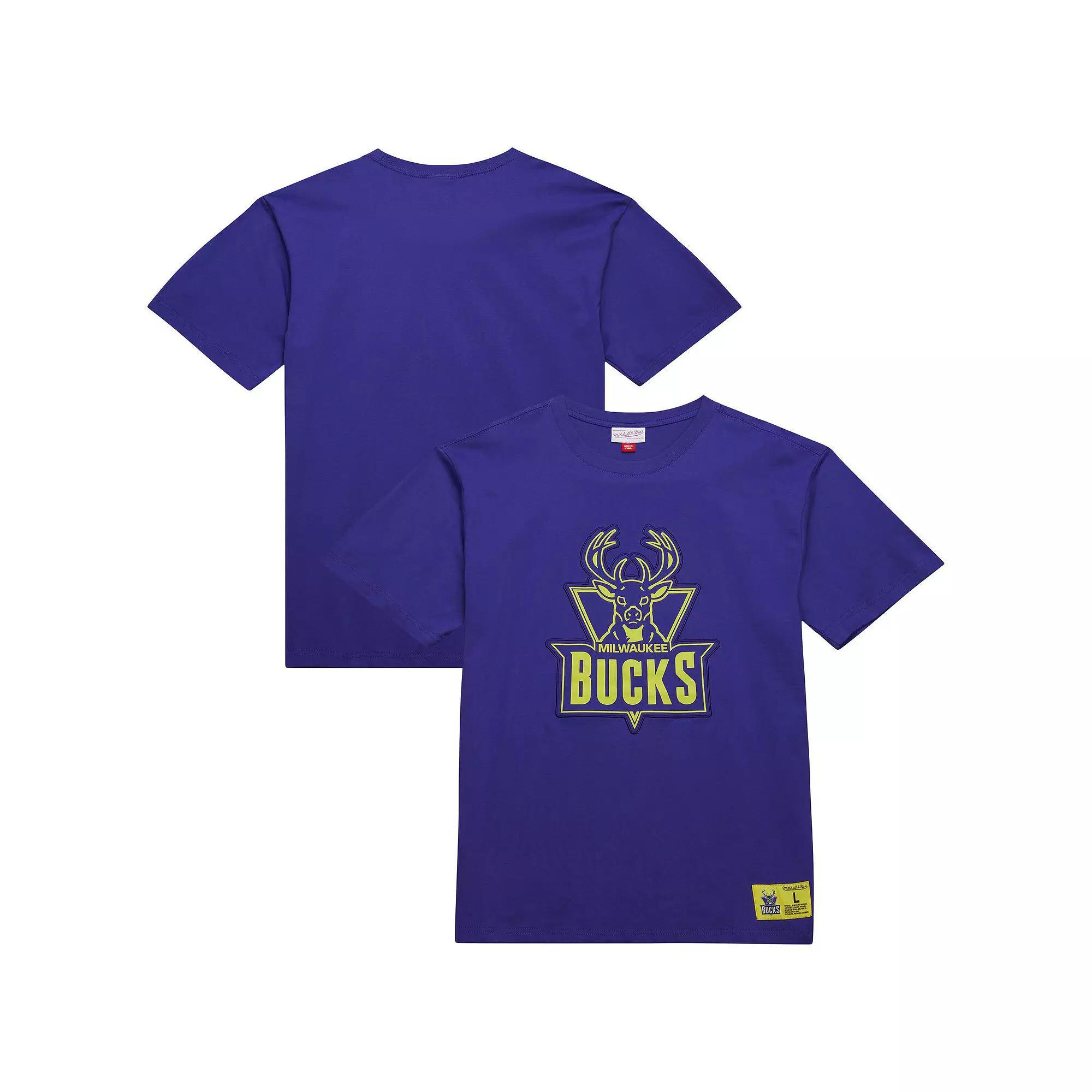 Men's Mitchell & Ness Purple Milwaukee Bucks Hardwood Classics Neon Nights Premium T-Shirt, Size: Large Product Image