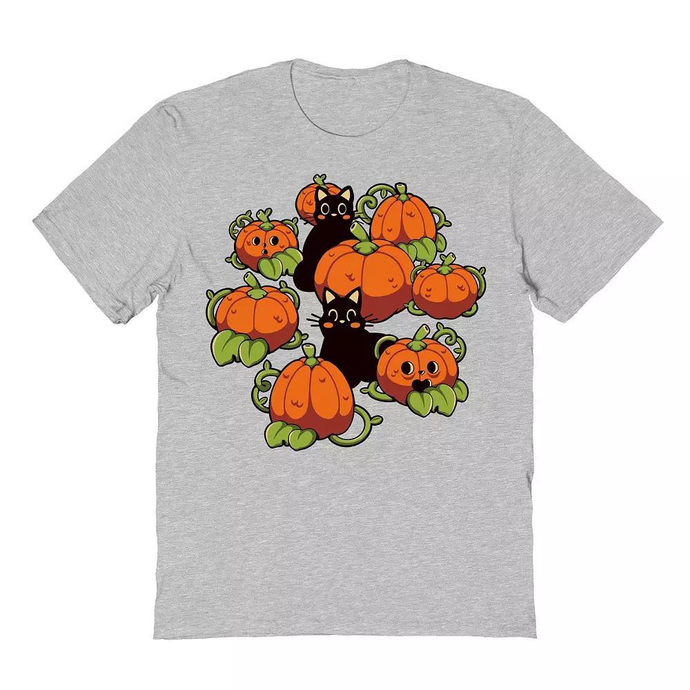 Men's Cats and Pumpkins Kawaii Halloween Graphic Tee, Size: Medium, Sport Gray Product Image
