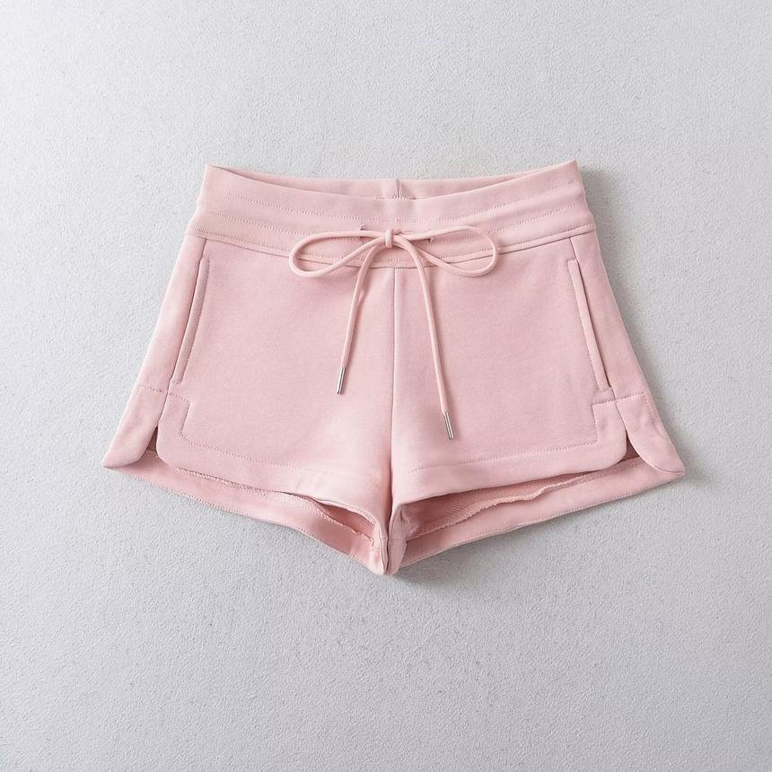 Drawstring Waist Plain Slit Sweat Shorts Product Image