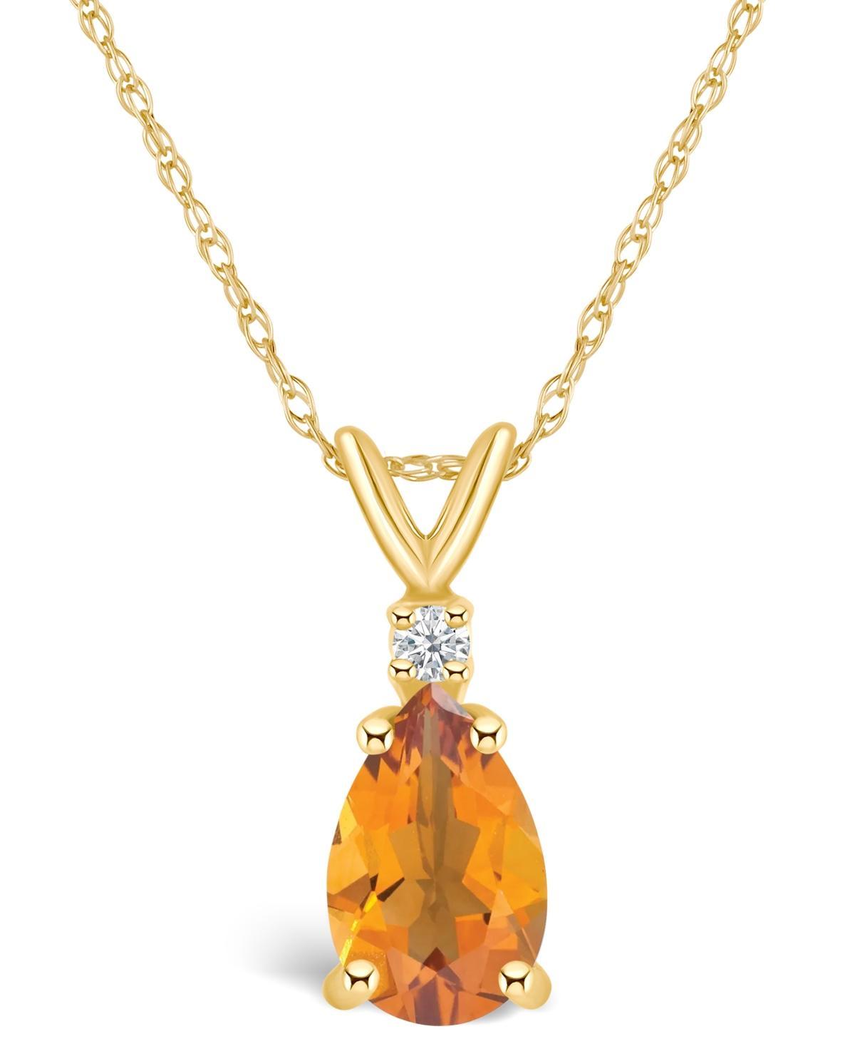 Celebration Gems 14k Gold Emerald Cut Citrine & Diamond Accent Pendant Necklace, Womens Product Image