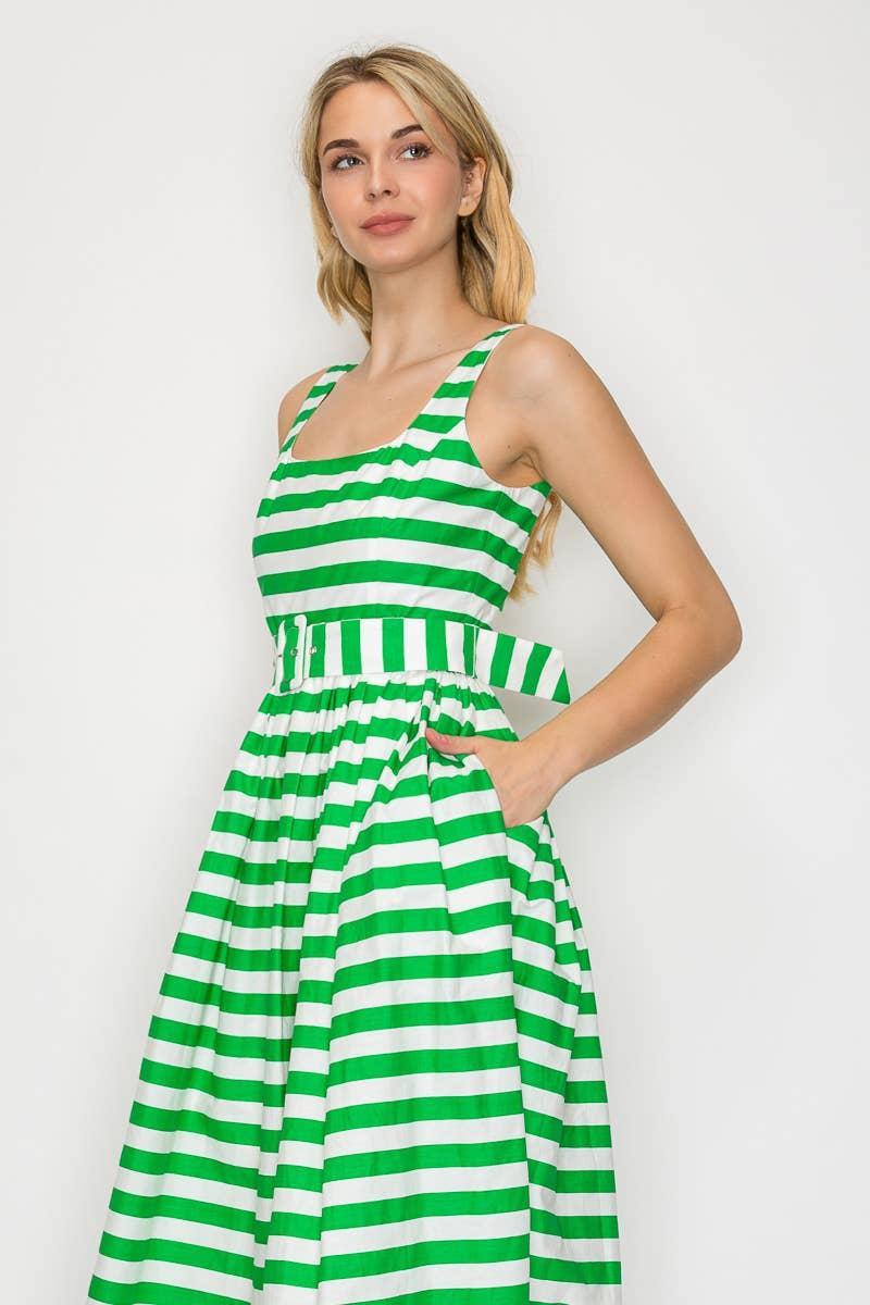 Lucky Green Stripe Classic Midi Dress Product Image