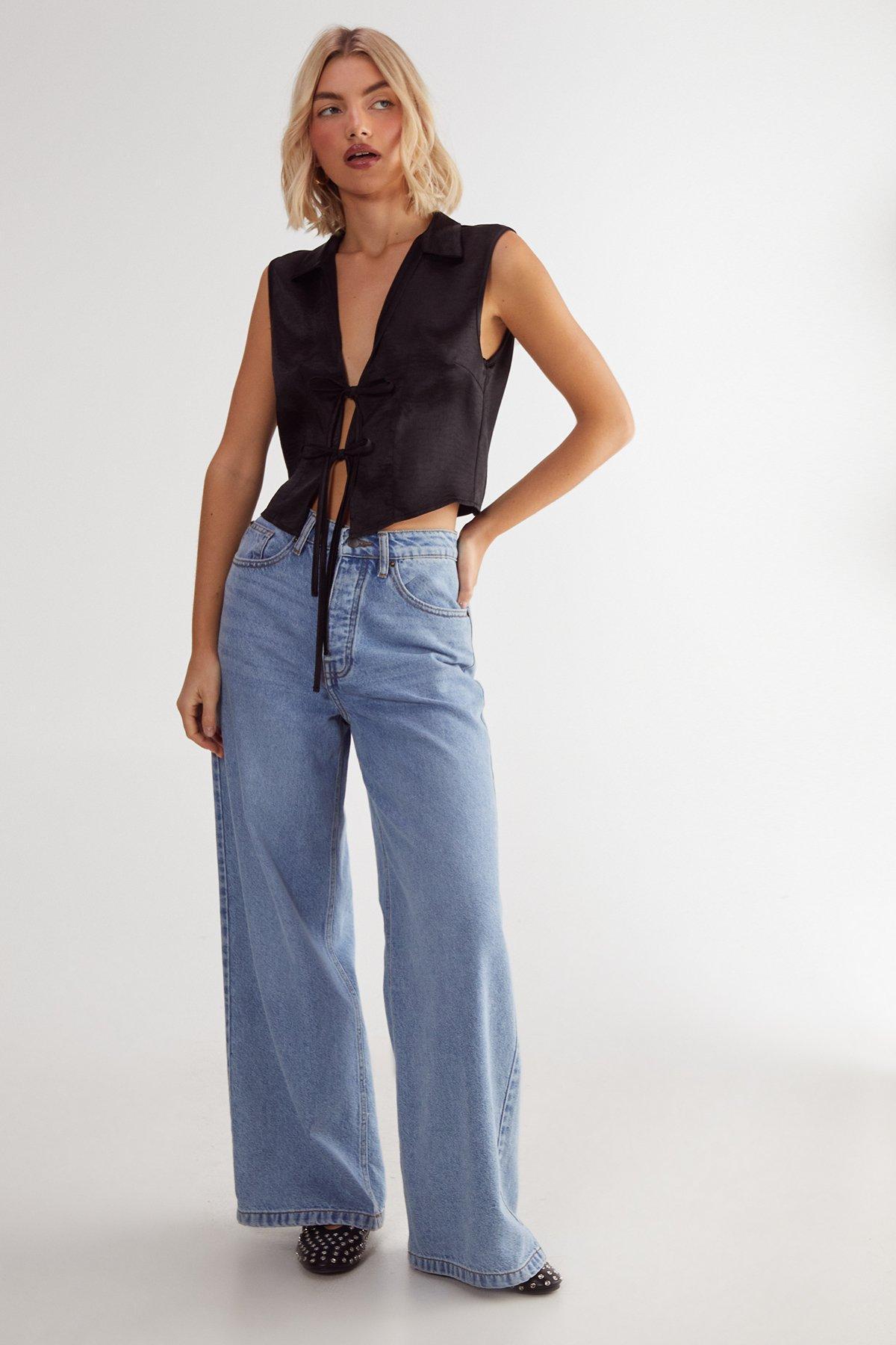 Textured Satin Tie Front Collared Top Product Image