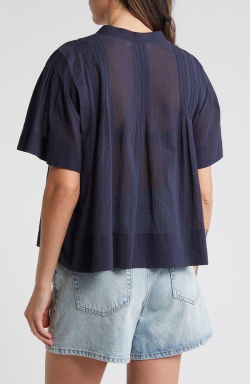 FRAME Pintuck Front Button Top In Navy Product Image