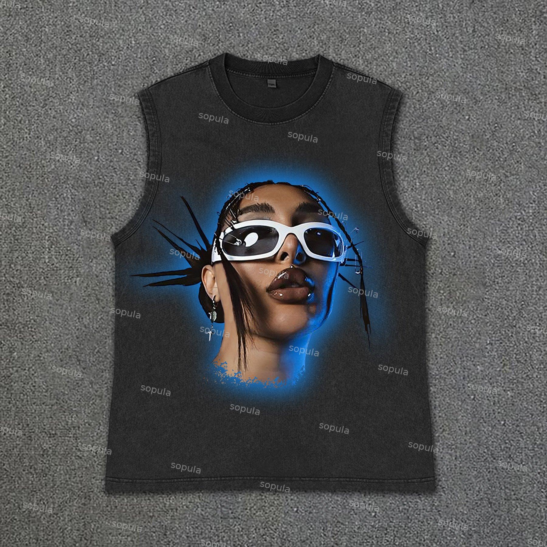 Men's Girls Will Distract Attention Print Vintage Wash Sleeveless Tank Top Product Image