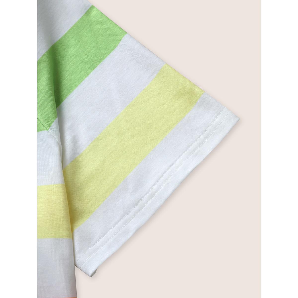 Plus Size Colored Striped Crew Neck Raglan Sleeve T-shirt Multicolor Women Casual Contrast Round Neck Everyday T-shirts BloomChic 12/L Product Image