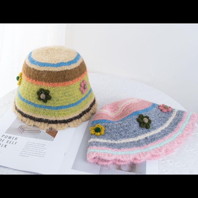 Floral Striped Knit Bucket Hat Product Image